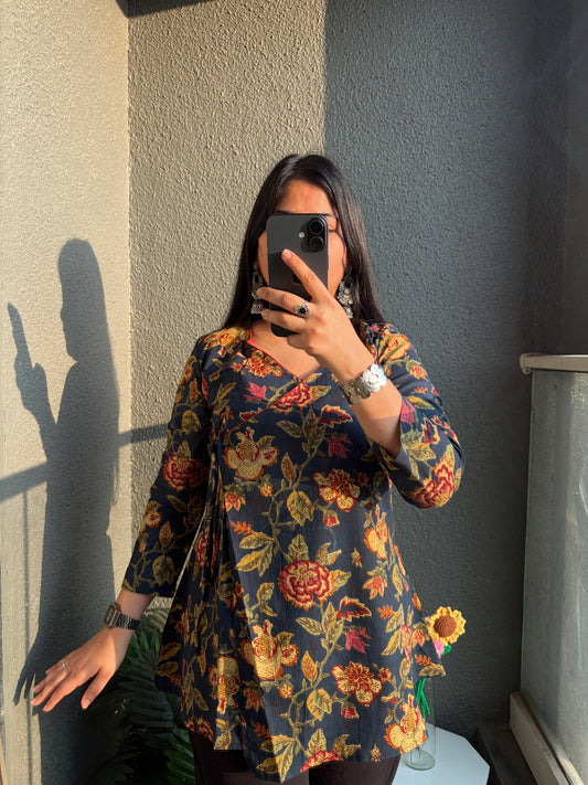 Meera Blue Angrakha Short Kurti