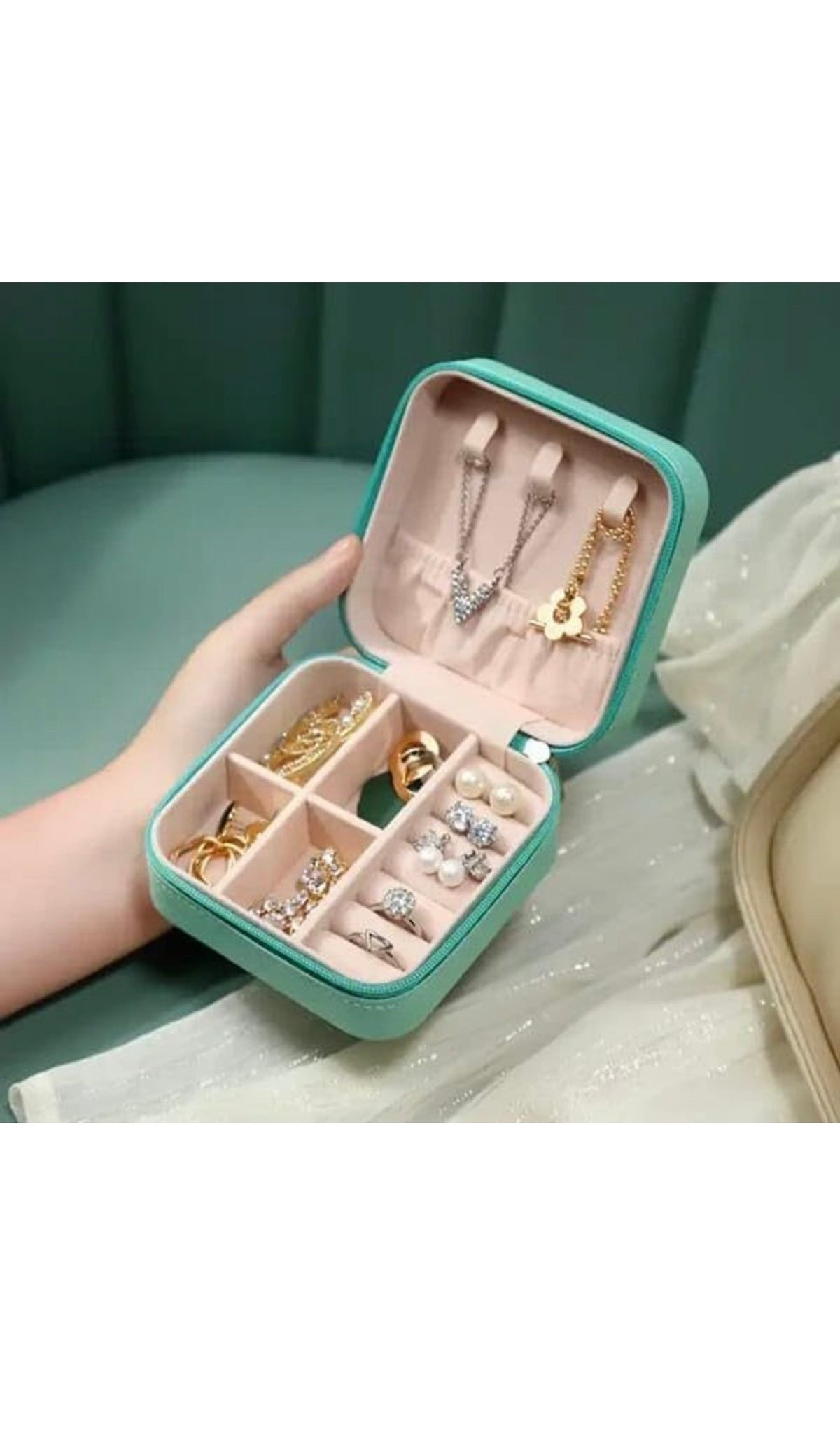 Square Velvet Jewellery Travel Organiser Box