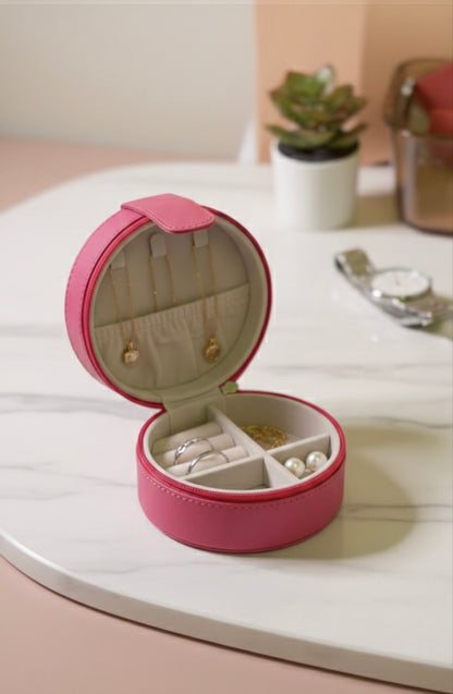 Round Velvet Jewellery Travel Organiser Box